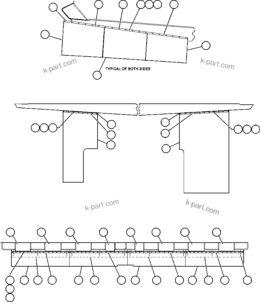 Komatsu parts book diagram for AFE48-AT  930E-2 S/N A30122-A30127 & A30130 BARRICK GOLDSTRIKE: BODY TO DECK & BODY MUD FLAP INSTL