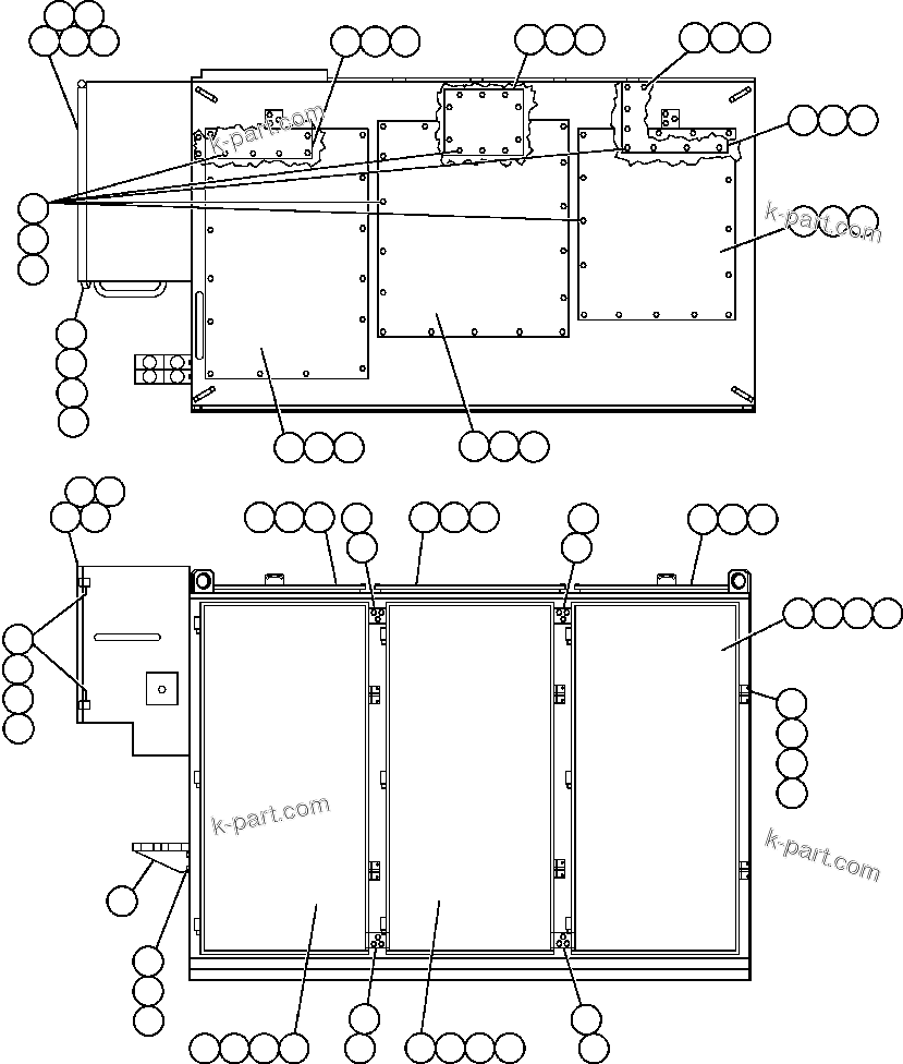 Komatsu parts book diagram for AFE48-AU  930E-2 S/N A30098 & A30100 BARRICK: CONTROL CABINET (FRONT & TOP VIEW) (PC0540)
