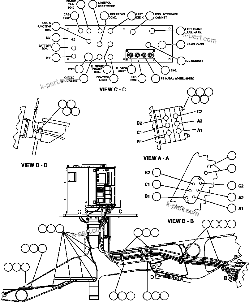 Komatsu parts book diagram for AFE48-BM  930E-2 S/N A30161 THRU A30163 CODELCO: POWER CABLE ROUTING - RIGHT FRAME RAIL