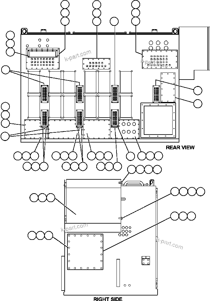 Komatsu parts book diagram for AFE48-BM  930E-2 S/N A30161 THRU A30163 CODELCO: CONTROL CABINET (RIGHT SIDE & REAR VIEW)