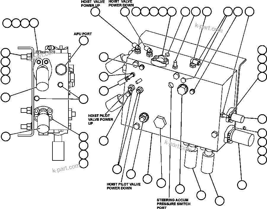Komatsu parts book diagram for AFE48-CE 930E-2  S/N A30207-A30208 SUNCOR: BLEEDDOWN MANIFOLD/PIPING