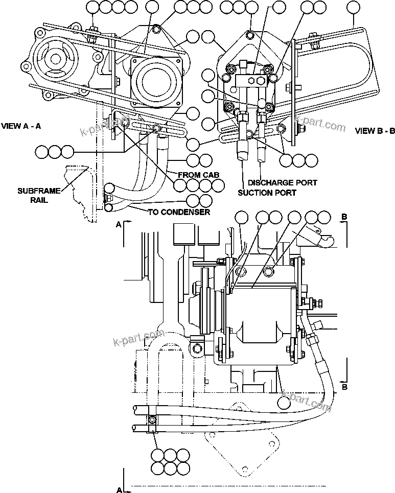 Komatsu parts book diagram for AFE48-CE 930E-2  S/N A30207-A30208 SUNCOR: AIR CONDITIONER COMPRESSOR INSTL