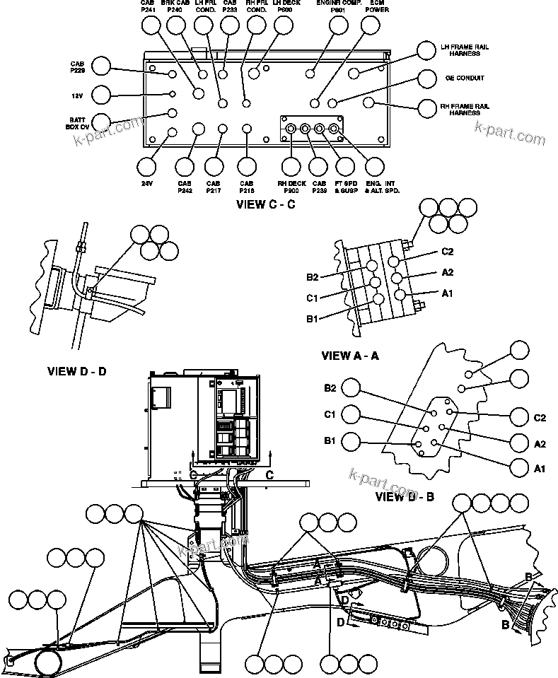 Komatsu parts book diagram for AFE48-CE 930E-2  S/N A30207-A30208 SUNCOR: POWER CABLE ROUTING - RIGHT FRAME RAIL