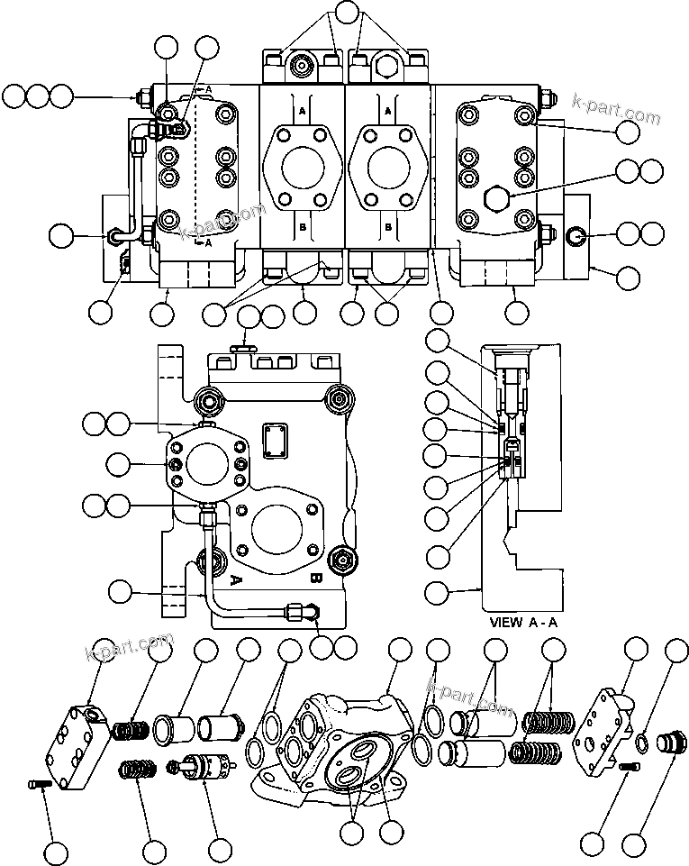 Komatsu parts book diagram for AFE48-CE 930E-2  S/N A30207-A30208 SUNCOR: HOIST CONTROL VALVE ASSEMBLY (PB9839)