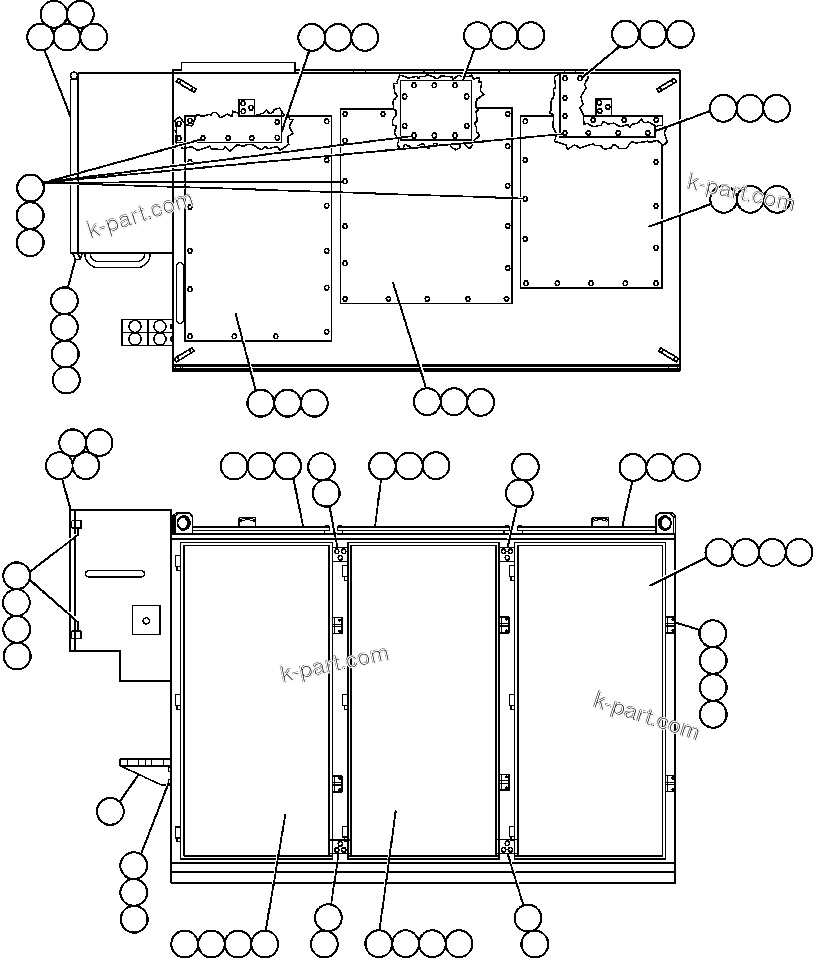 Komatsu parts book diagram for AFE48-CE 930E-2  S/N A30207-A30208 SUNCOR: CONTROL CABINET (FRONT & TOP VIEW) (PC0712)
