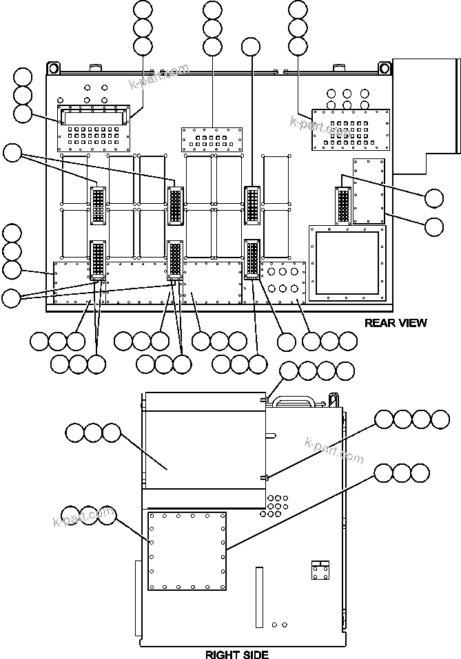 Komatsu parts book diagram for AFE48-CE 930E-2  S/N A30207-A30208 SUNCOR: CONTROL CABINET (RIGHT SIDE & REAR VIEW)