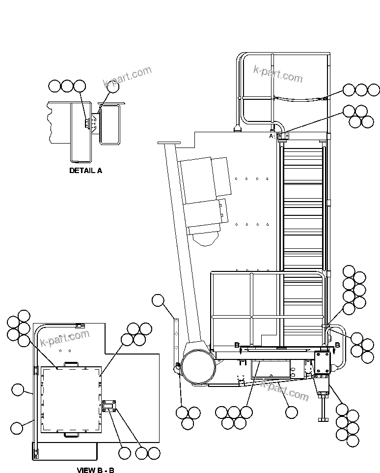 Komatsu parts book diagram for AFE48-CK 930E-2 S/N A30225 JACOB'S RANCH: RIGHT SIDE LADDER & HANDRAIL