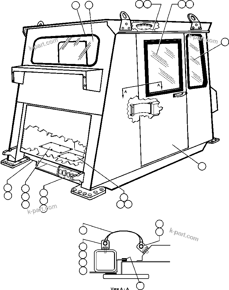 Komatsu parts book diagram for AFE48-CK 930E-2 S/N A30225 JACOB'S RANCH: CAB ASSEMBLY - 1 (SM6000)