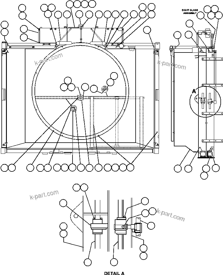 Komatsu parts book diagram for AFE48-DP 930E-2 S/N A30298 & A30299    TRANSALTA: RADIATOR & SHROUD ASSEMBLY (PC1195)