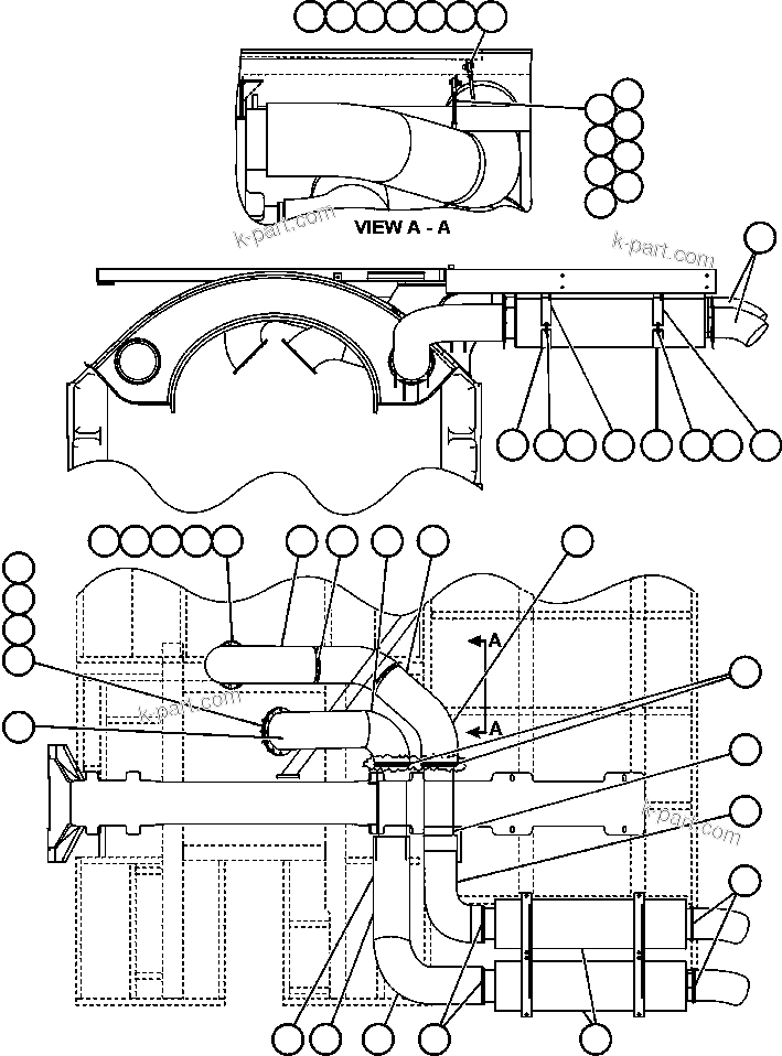 Komatsu parts book diagram for AFE48-DP 930E-2 S/N A30298 & A30299    TRANSALTA: EXHAUST PIPING