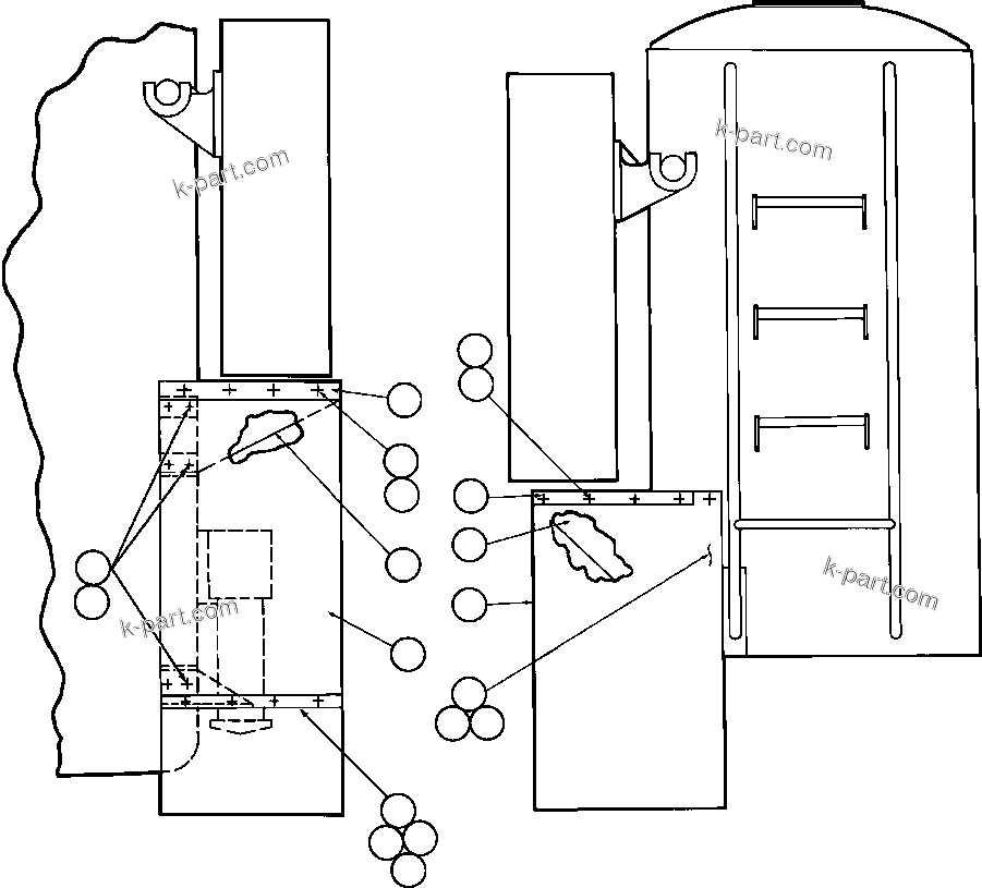 Komatsu parts book diagram for AFE48-DP 930E-2 S/N A30298 & A30299    TRANSALTA: SIDE MUD FLAP INSTALLATION