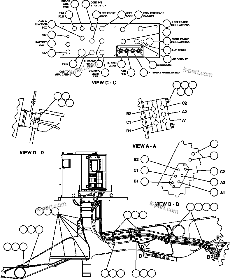 Komatsu parts book diagram for AFE48-DP 930E-2 S/N A30298 & A30299    TRANSALTA: POWER CABLE ROUTING - RIGHT FRAME RAIL
