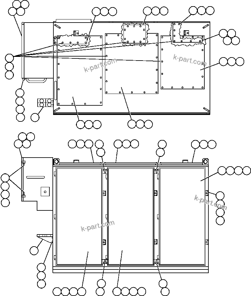 Komatsu parts book diagram for AFE48-DP 930E-2 S/N A30298 & A30299    TRANSALTA: CONTROL CABINET (FRONT & TOP VIEW) (PC1073)