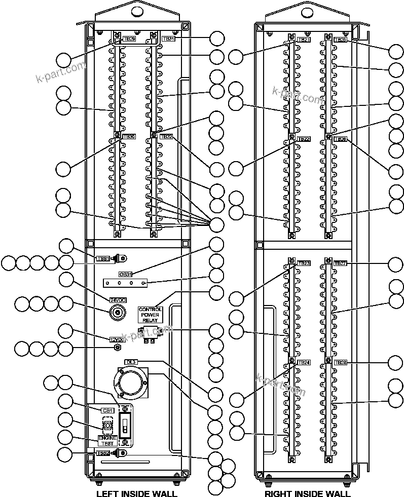 Komatsu parts book diagram for AFE48-F  930E S/N 32674 PIPELINE: INTERFACE CABINET (SIDEWALLS)