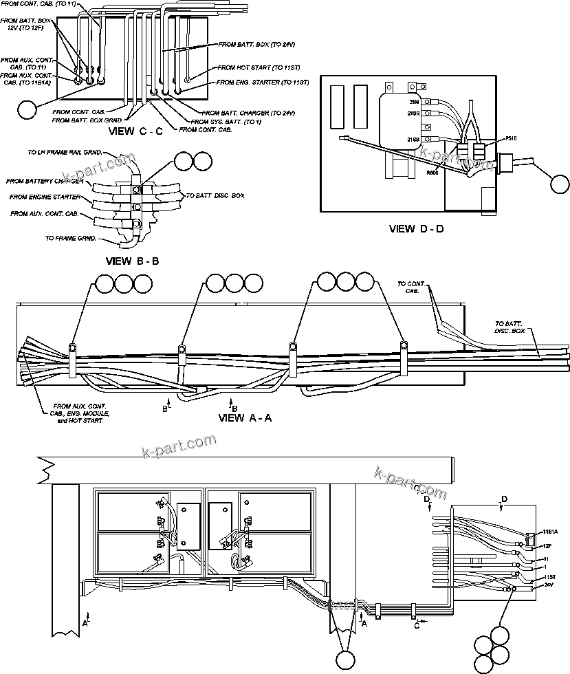 Komatsu parts book diagram for AFE48-F  930E S/N 32674 PIPELINE: BATTERY BOX WIRING ROUTING