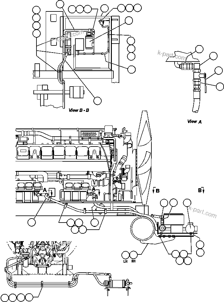 Komatsu parts book diagram for AFE48-F  930E S/N 32674 PIPELINE: ENGINE OIL - HOT START - MTU