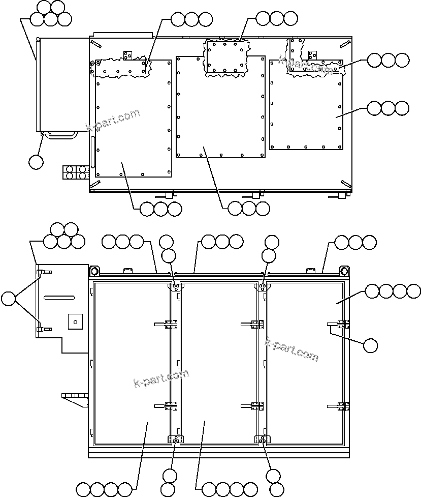 Komatsu parts book diagram for AFE48-F  930E S/N 32674 PIPELINE: CONTROL CABINET (FRONT & TOP VIEW)