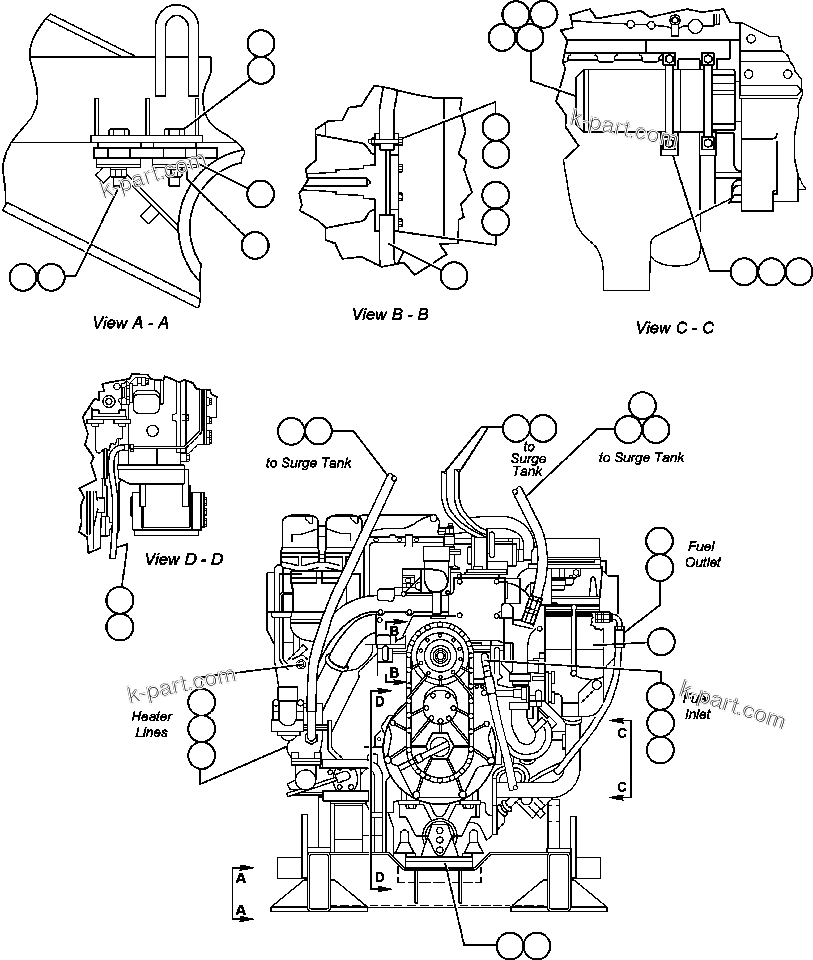 Komatsu parts book diagram for AFE48-H/J 930E S/N 32685 & 32704 PHELPS-DODGE MORENCI: ENGINE & COMPONENTS INSTL (FRONT VIEW)