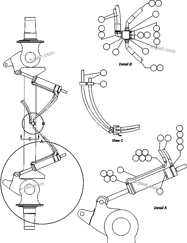 Komatsu parts book diagram for AFE48-H/J 930E S/N 32685 & 32704 PHELPS-DODGE MORENCI: STEERING CYLINDER PIPING