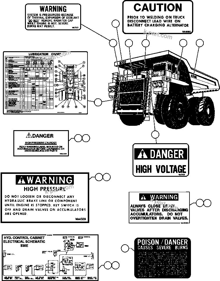 Komatsu parts book diagram for AFE50-AG 830E S/N A30641 ANTELOPE COAL: DECALS & WARNINGS - 1