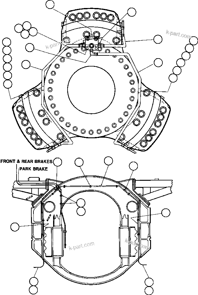 Komatsu parts book diagram for AFE50-AG 830E S/N A30641 ANTELOPE COAL: FRONT BRAKE PIPING