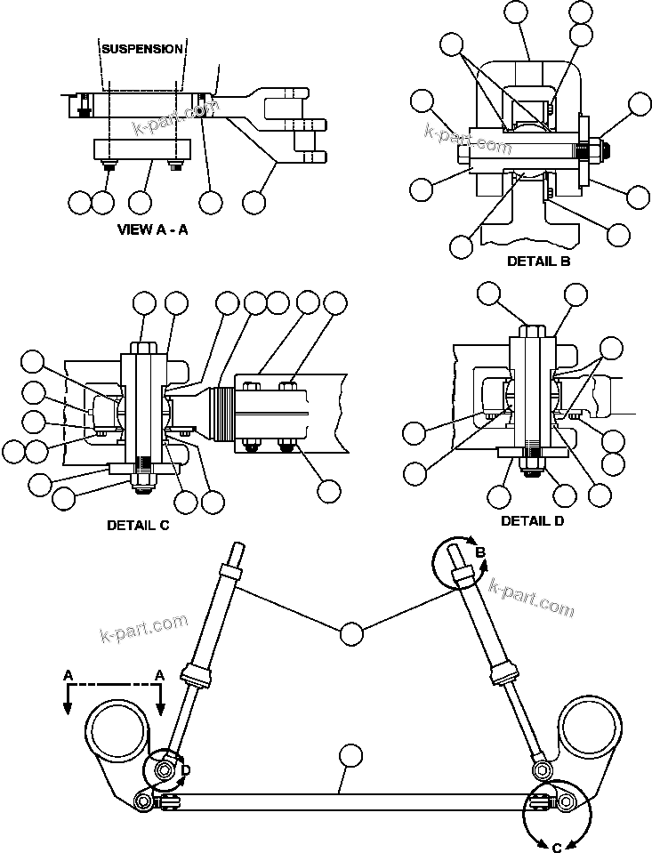 Komatsu parts book diagram for AFE50-AG 830E S/N A30641 ANTELOPE COAL: STEERING ARMS & LINKAGE