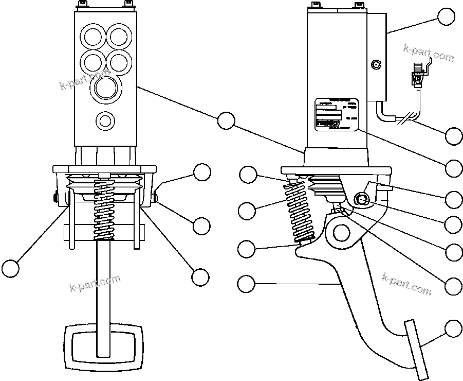 Komatsu parts book diagram for AFE50-AG 830E S/N A30641 ANTELOPE COAL: BRAKE VALVE PEDAL ASSEMBLY (PC0418)