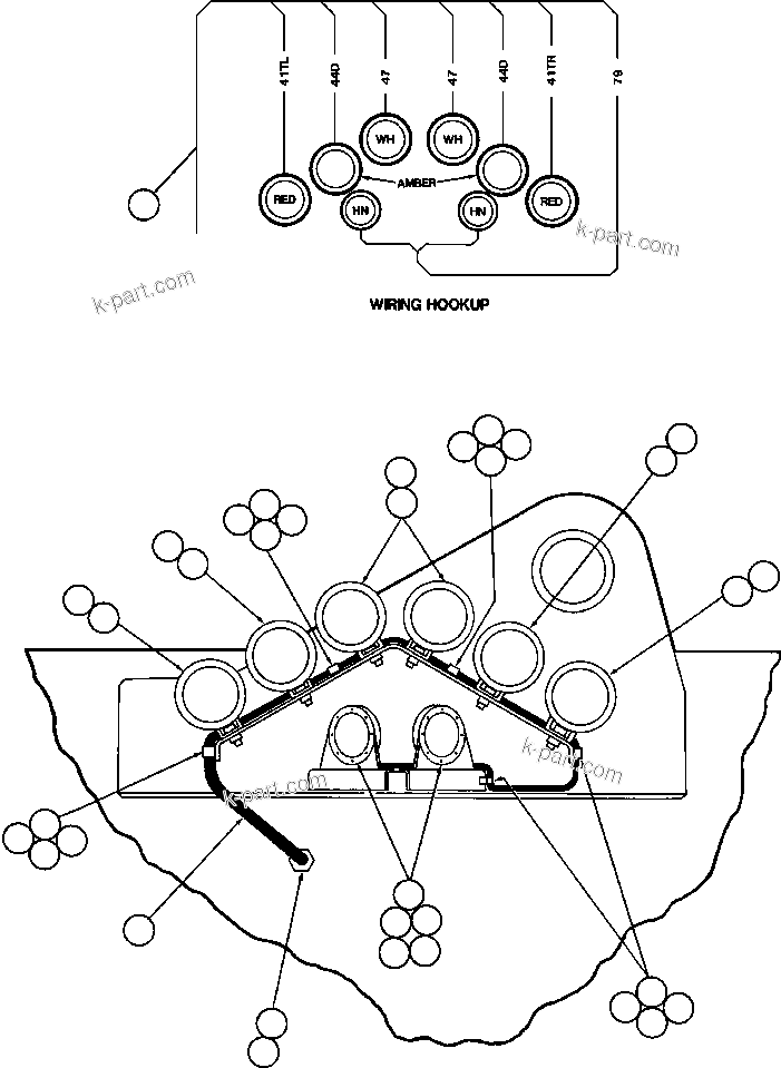 Komatsu parts book diagram for AFE50-AG 830E S/N A30641 ANTELOPE COAL: REAR LIGHTS & BACKUP HORN INSTALLATION