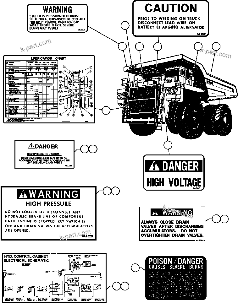 Komatsu parts book diagram for AFE50-AJ 830E S/N A30644-A30645 ANTELOPE COAL: DECALS & WARNINGS - 1