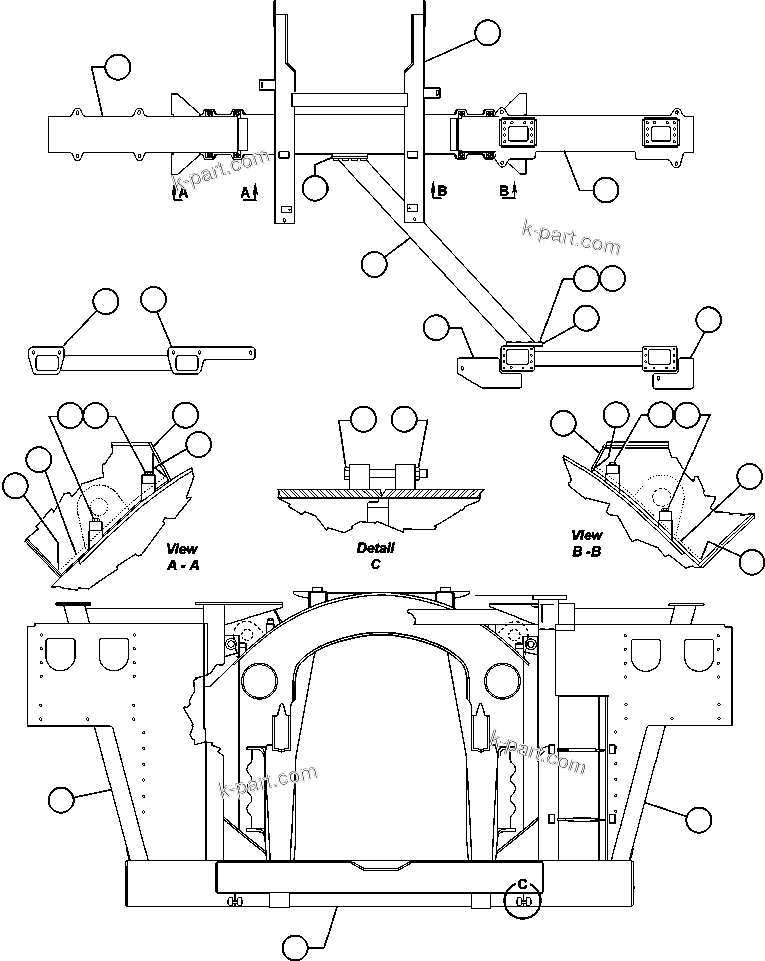 Komatsu parts book diagram for AFE50-AJ 830E S/N A30644-A30645 ANTELOPE COAL: FRAME & UPRIGHTS