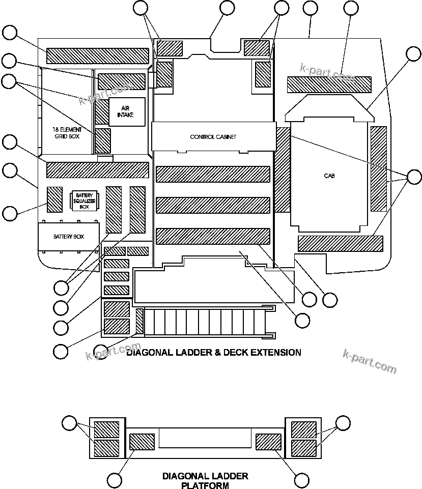 Komatsu parts book diagram for AFE50-AJ 830E S/N A30644-A30645 ANTELOPE COAL: DECK SECTIONS & SAFETY WALKS