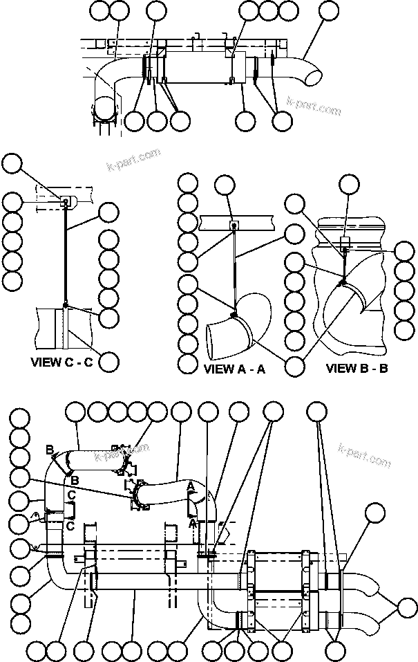 Komatsu parts book diagram for AFE50-AJ 830E S/N A30644-A30645 ANTELOPE COAL: EXHAUST PIPING