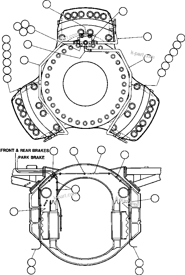 Komatsu parts book diagram for AFE50-AJ 830E S/N A30644-A30645 ANTELOPE COAL: FRONT BRAKE PIPING