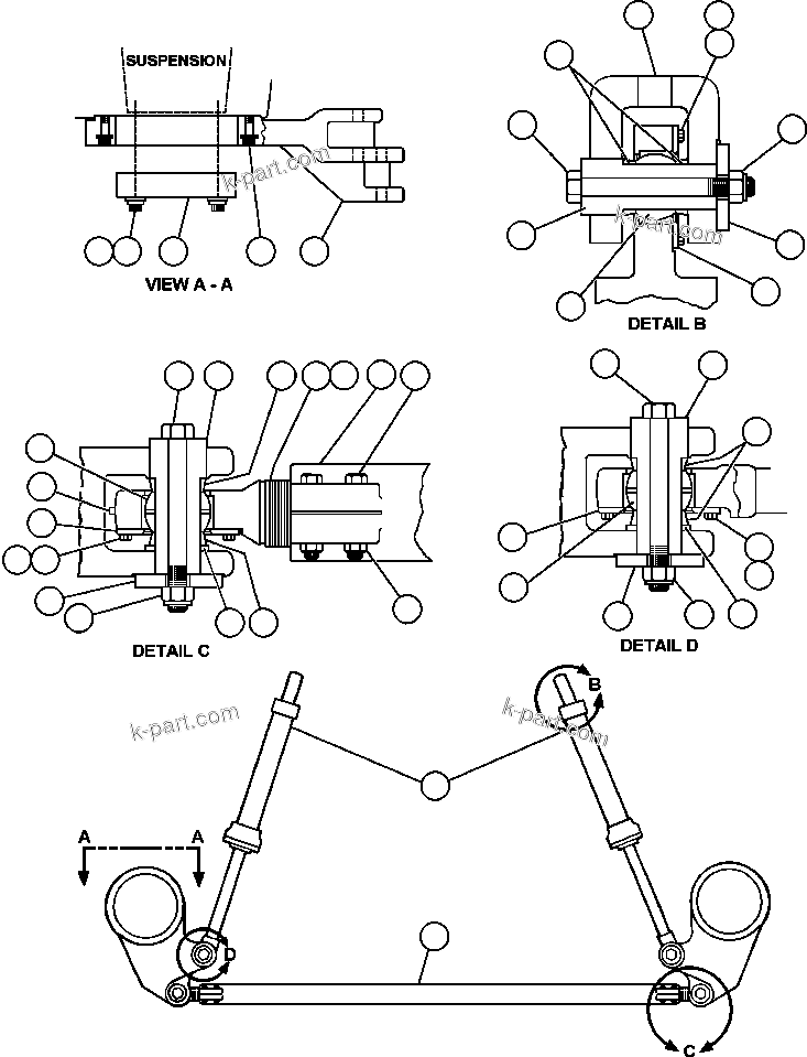 Komatsu parts book diagram for AFE50-AJ 830E S/N A30644-A30645 ANTELOPE COAL: STEERING ARMS & LINKAGE