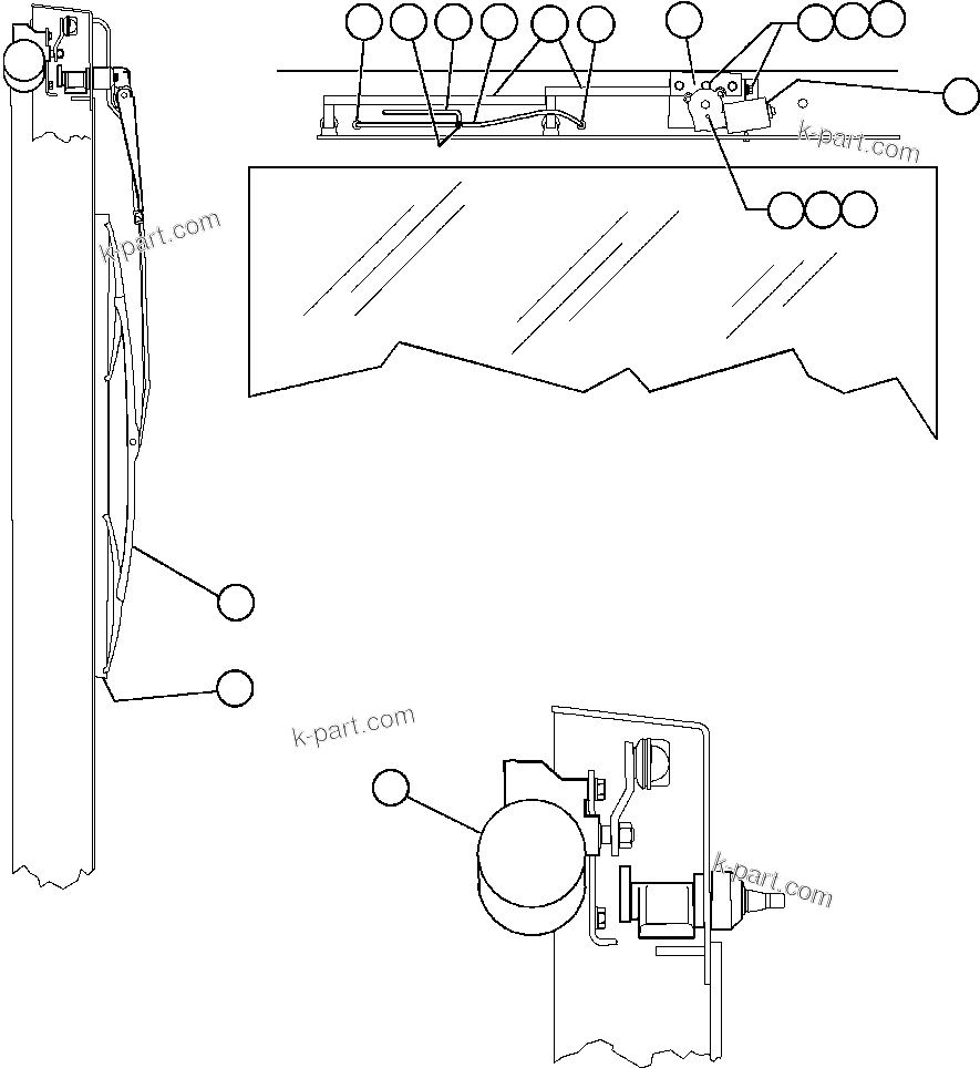Komatsu parts book diagram for AFE50-AJ 830E S/N A30644-A30645 ANTELOPE COAL: WINDSHIELD WIPER INSTALLATION - 1