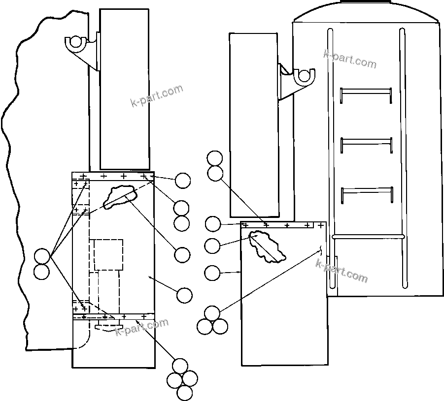 Komatsu parts book diagram for AFE50-AJ 830E S/N A30644-A30645 ANTELOPE COAL: REAR MUDFLAP INSTALLATION