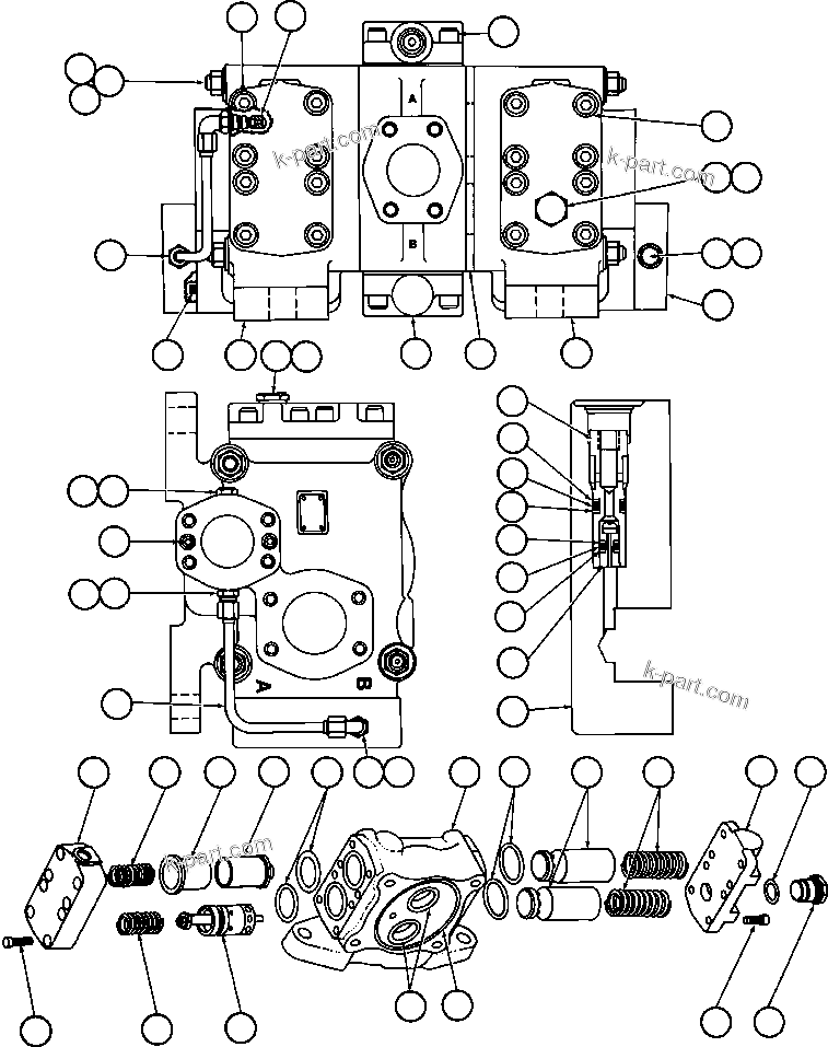 Komatsu parts book diagram for AFE50-AJ 830E S/N A30644-A30645 ANTELOPE COAL: HOIST CONTROL VALVE ASSEMBLY (PB6921)