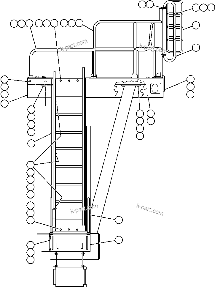 Komatsu parts book diagram for AFE50-AN 830E S/N A30652-A30658  DIAVIK: LEFT DECK, HANDRAILS, LADDER & MIRROR