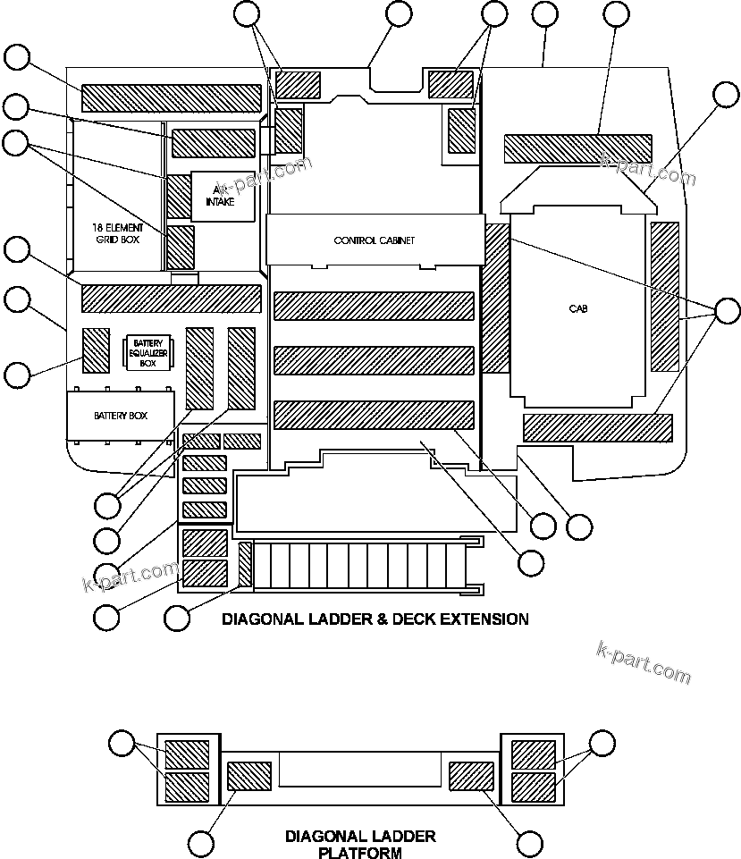Komatsu parts book diagram for AFE50-AN 830E S/N A30652-A30658  DIAVIK: DECK SECTIONS & SAFETY WALKS