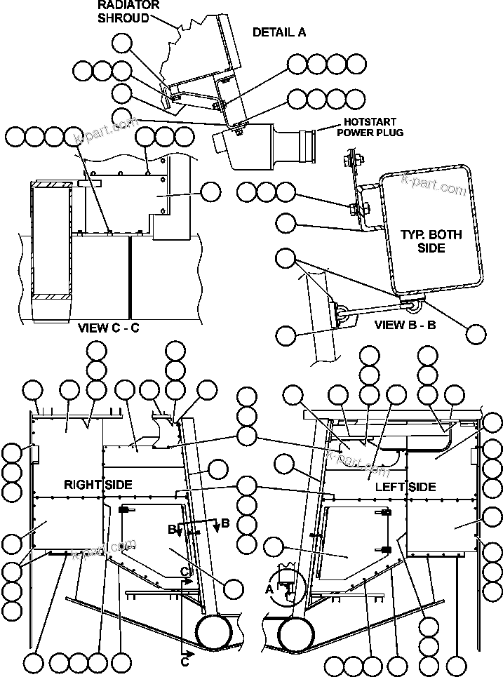 Komatsu parts book diagram for AFE50-AN 830E S/N A30652-A30658  DIAVIK: ENGINE SIDE PANELS INSTALLATION