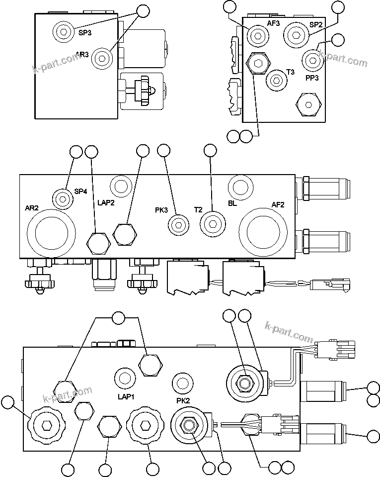 Komatsu parts book diagram for AFE50-AN 830E S/N A30652-A30658  DIAVIK: BRAKE MANIFOLD - TWO CIRCUIT (PC0080)