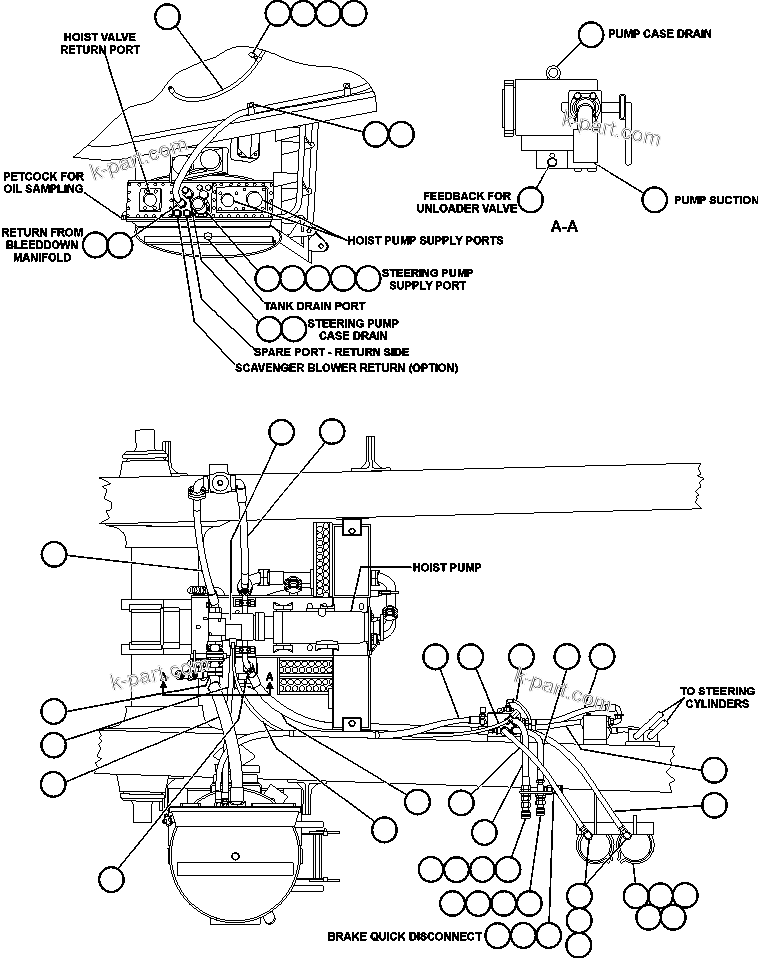 Komatsu parts book diagram for AFE50-BE 830E S/N A30706-A30708  DIAVIK: STEERING PIPING - 2