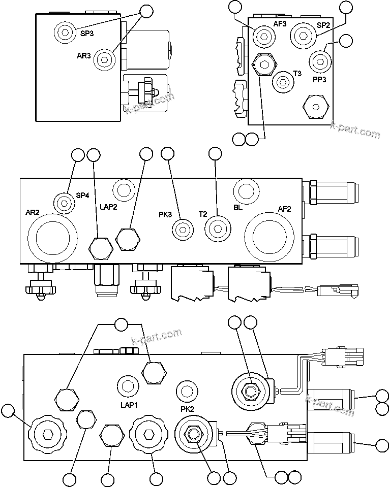 Komatsu parts book diagram for AFE50-BE 830E S/N A30706-A30708  DIAVIK: BRAKE MANIFOLD - TWO CIRCUIT (PC0080)