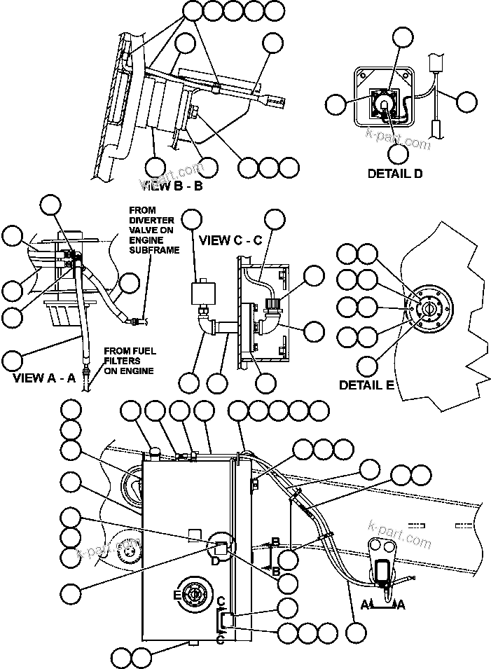Komatsu parts book diagram for AFE50-BE 830E S/N A30706-A30708  DIAVIK: FUEL TANK INSTALLATION & PIPING
