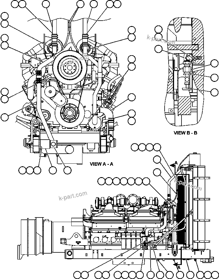 Komatsu parts book diagram for AFE50-BF/BH 830E S/N A30709 & A30717-A30718  WEST ANGELAS: RADIATOR PIPING - 1
