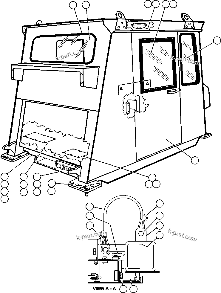 Komatsu parts book diagram for AFE50-BF/BH 830E S/N A30709 & A30717-A30718  WEST ANGELAS: CAB ASSEMBLY - 1 (EK4250)