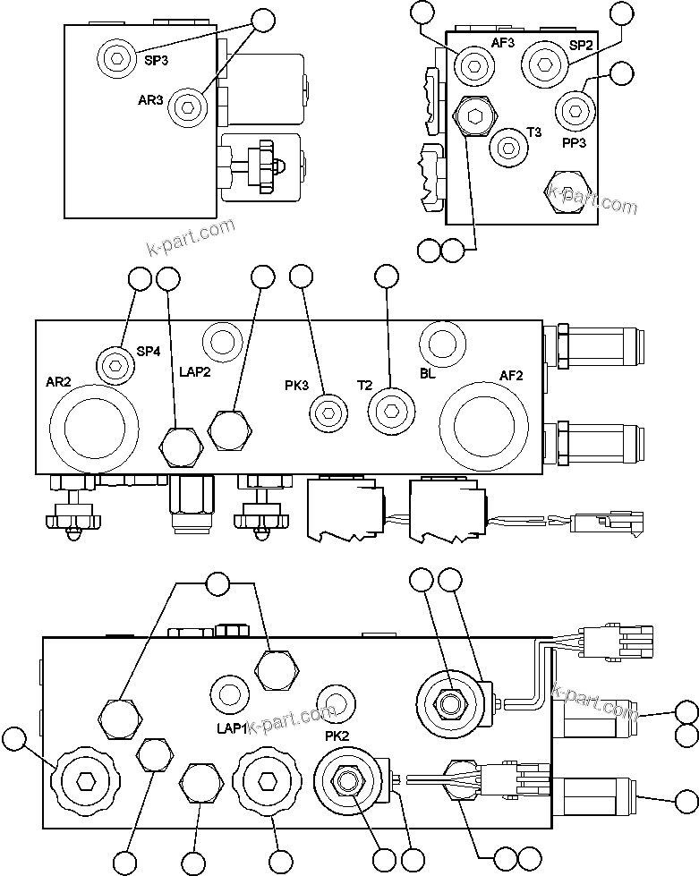 Komatsu parts book diagram for AFE50-BF/BH 830E S/N A30709 & A30717-A30718  WEST ANGELAS: BRAKE MANIFOLD - TWO CIRCUIT (PC0080)