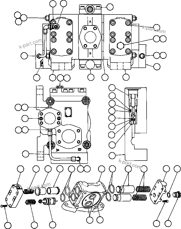 Komatsu parts book diagram for AFE50-BF/BH 830E S/N A30709 & A30717-A30718  WEST ANGELAS: HOIST CONTROL VALVE ASSEMBLY (PB6921)