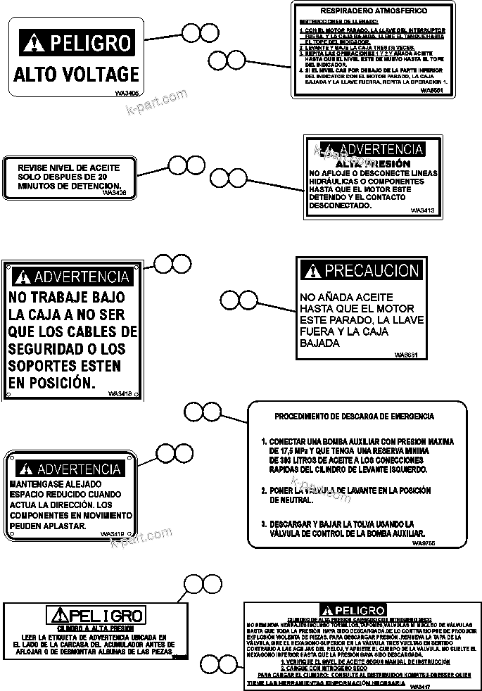 Komatsu parts book diagram for AFE50-CE 830E S/N A30811-A30814   EPSA: DECALS & WARNINGS (SPANISH)