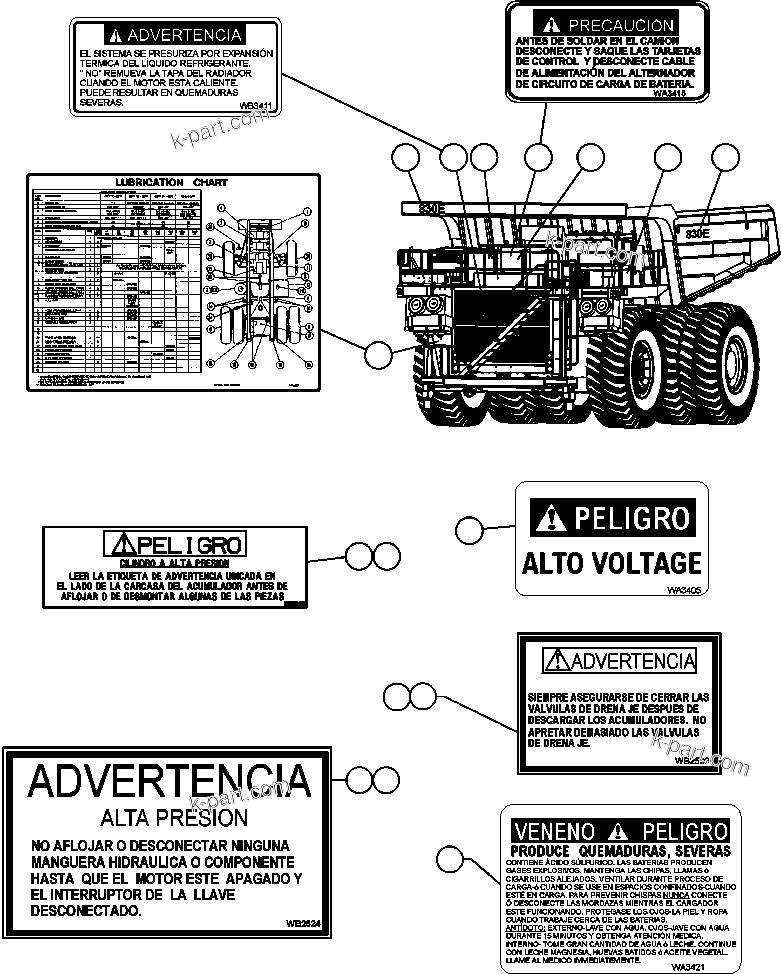 Komatsu parts book diagram for AFE50-CE 830E S/N A30811-A30814   EPSA: DECALS & WARNINGS (SPANISH) - 1